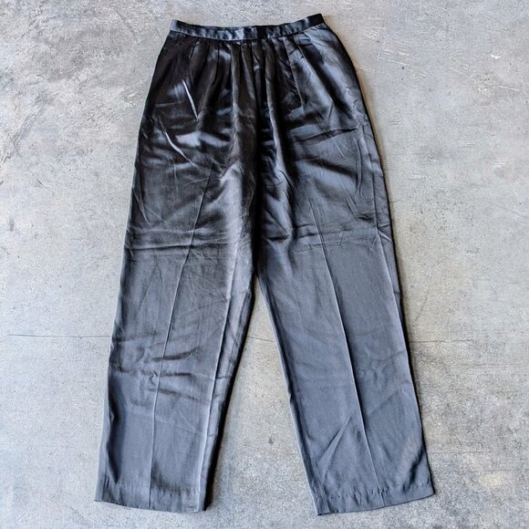Vintage Spitalnick and Co Black High Rise Pleated Tapered Silk Pants - Picture 3 of 9